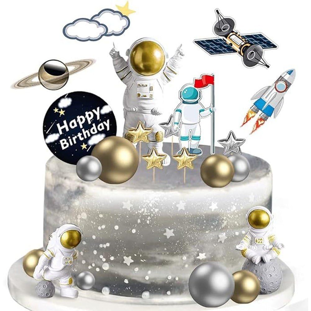 Kosmiczny zestaw topperów do ciast, astronauta, babeczek, dekoracje, na tort, figurka astronauty na przyjęcie urodzinowe, baby shower, 22 szt