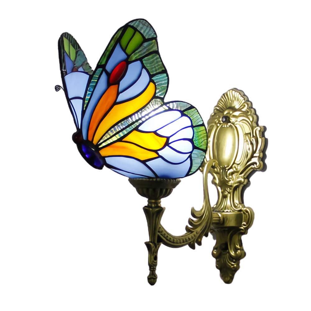 Appliques De Style Papillon Tiffany, Applique Murale En Verre Teinté Vintage, 1 Lumières, 2 Lumières, 3 Lumières, Rétro Salle De Bain Miroir Lumière Pour Chambre Salon Couloir Veilleuse,16