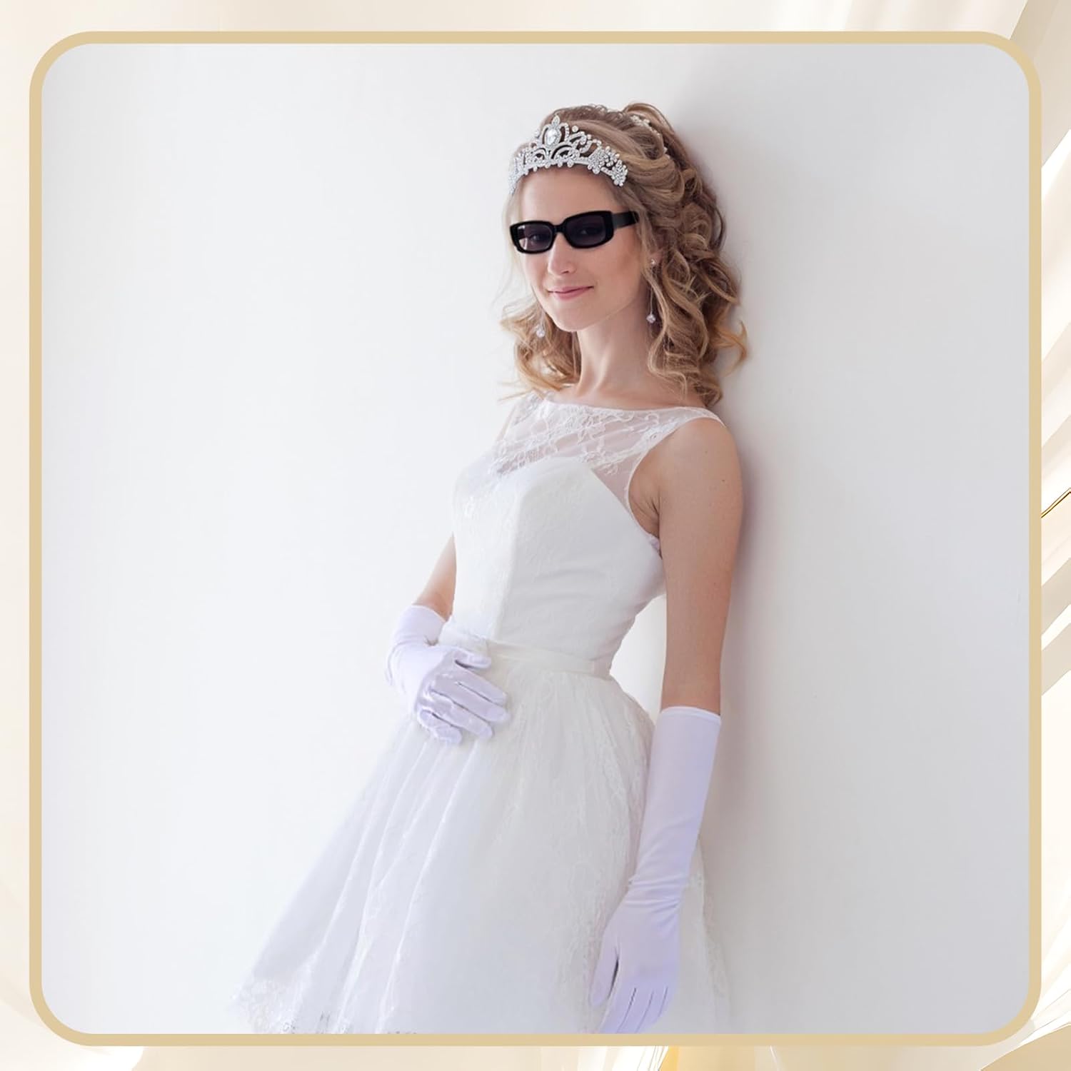 Princess Costume Accessories Women Tiara Crown Glasses Satin Gloves Headphones for Halloween Cosplay