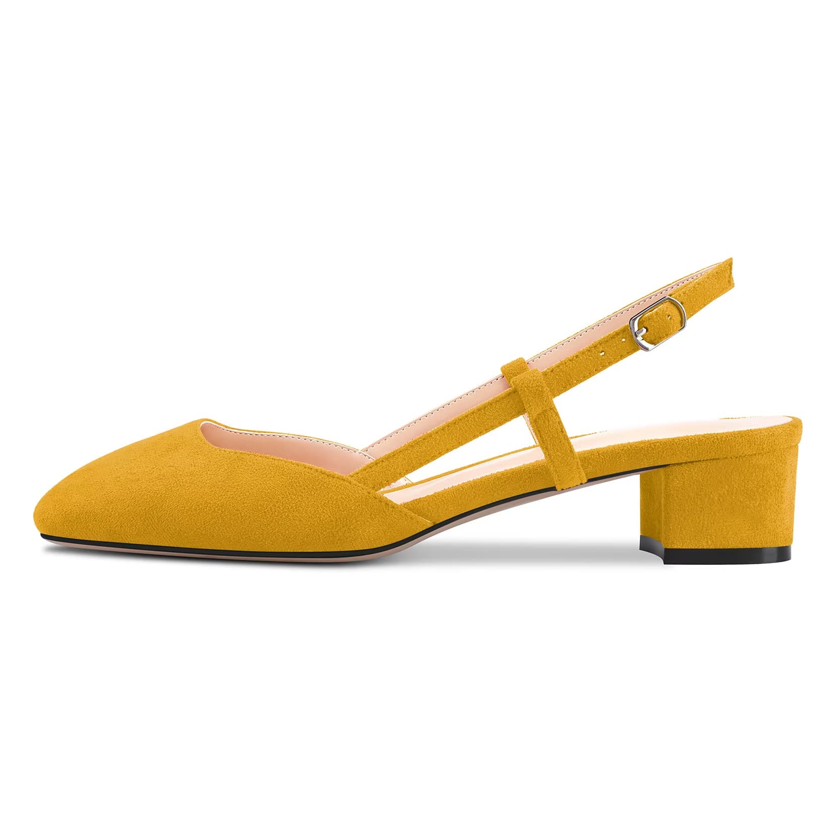 Saekcted Mujer Chunky Ancho Bajos Gatito Heel Cuadrada Punta Slingback Pumps de Boda Oficina Dress 3.5 CM Heels