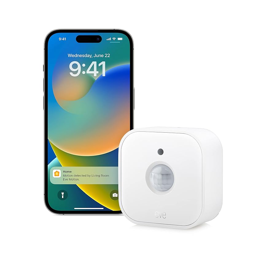 Immagine del prodotto Eve Motion - sensore intelligente di movimento e luce, per interni ed esterni, pronto per il futuro con Matter & Thread, compatibile con Apple HomeKit, Alexa, Google Home, SmartThings
