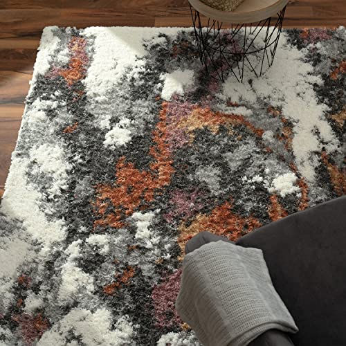 Paco Home Hochflor Teppich Wohnzimmer Schlafzimmer Shaggy Vintage Design Abstraktes Muster Moderne Deko 3D Effekt, Grösse:140x200 cm, Farbe:Bunt 3