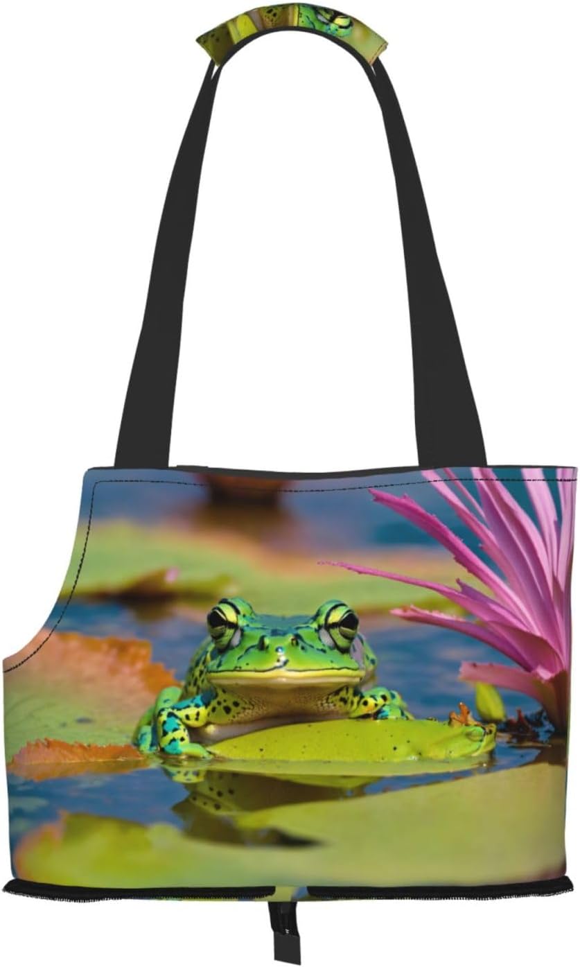 Cute Frog Print Portable Foldable Shoulder Bag for Travel,with Collar Hook and Handle Pad,Cute Stylish Design