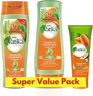 شامبو وبلسم وبديل زيت من فاتيكا ناتشورالز - عبوة اقتصادية روتينية للعناية بالشعر من 3 خطوات، يقوي ويضيف لمعانًا للشعر المجعد - 400 مل + 400 مل + 200 مل