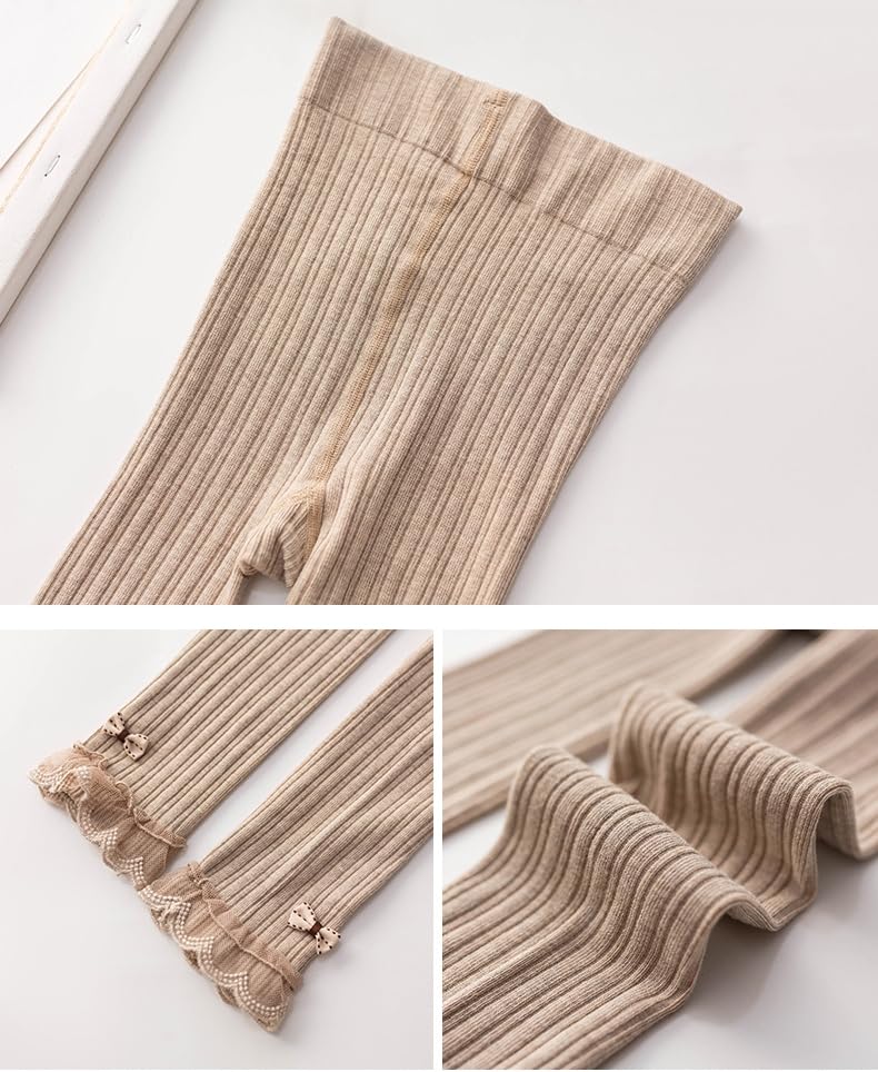 Pack of 5 Little Girls Cable Knit Footless Tights Ankle Bow Lace Trim Ruffle Leggings Cotton Long Pants Stockings2