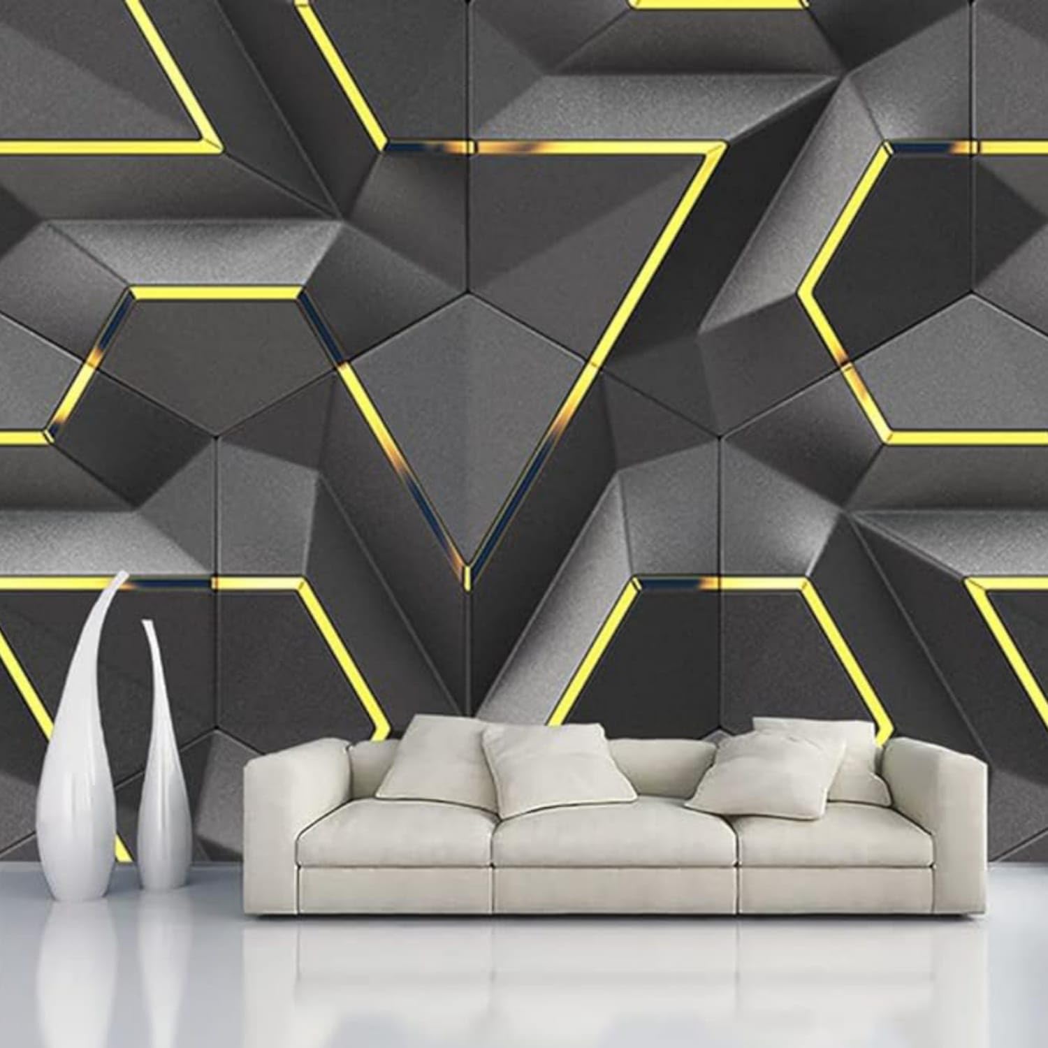 45 x 1000 Cm Black 3D Geometric Design Wallpaper for Walls Self-Adhesive Stciker for Bedroom Living Room, Kitchen Peel and Stick Decorative Sticker (10 Meters-Approx-48-sqft)