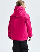 Vista 4 de GEMYSE Chaqueta de esquí impermeable para niña, chaqueta de invierno a prueba de viento con capucha