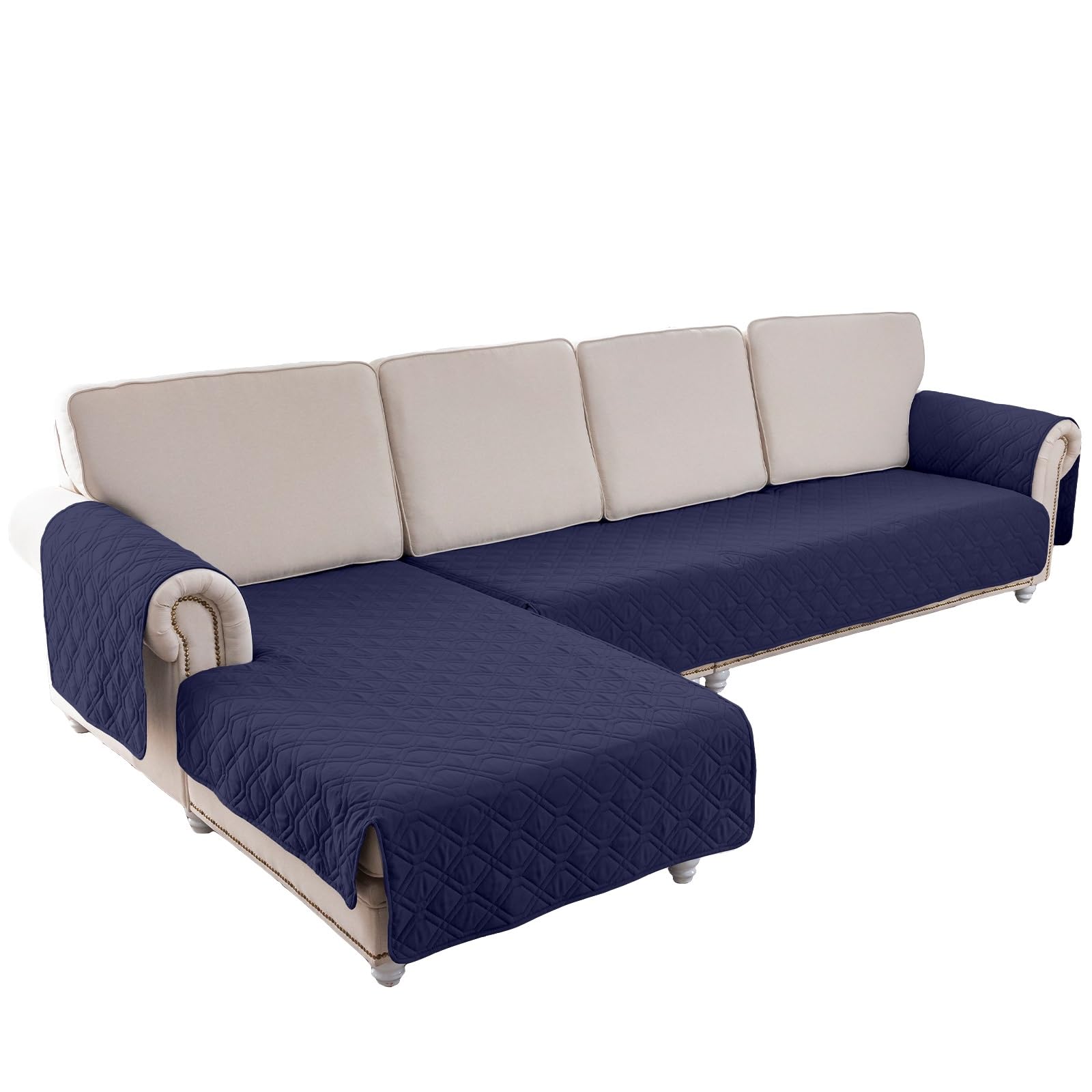 Housse de canapé imperméable canapé 2-3 places bleu foncé avec accoudoir