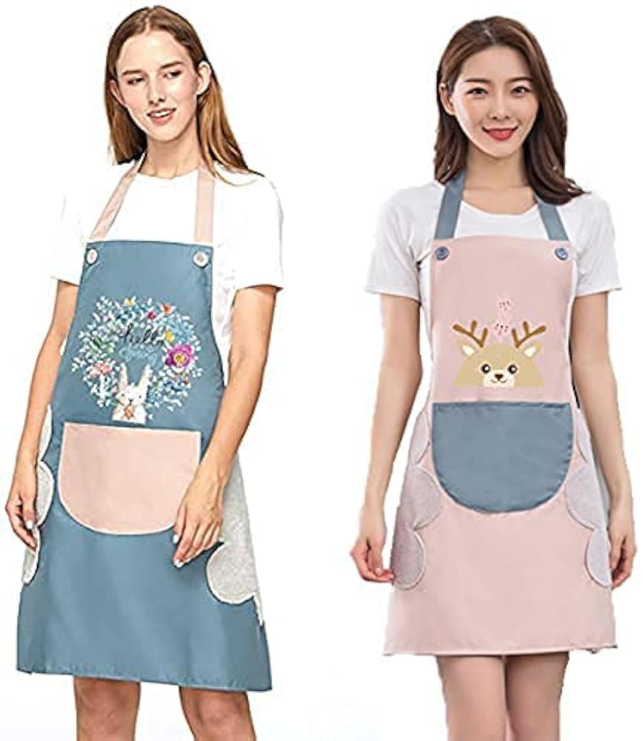 2 paquetes de delantales para mujeres y hombres, delantal ajustable de cocina de cocina con 2 bolsillos para el hogar, jardín, barbacoa, escuela, cafetería (azul y rosa), Azul y rosa.