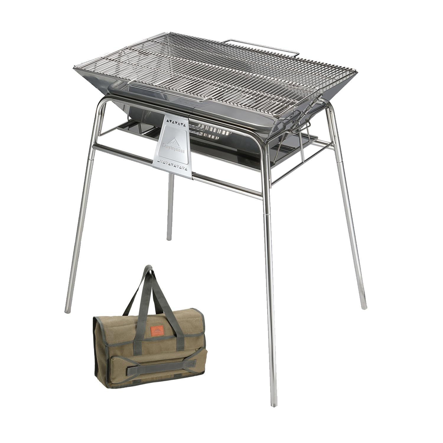 CAMPINGMOON MT-19 Barbecue A Carbonella Pieghevole – Acciaio Inox 304 – Camino E Fornello 2-in-1