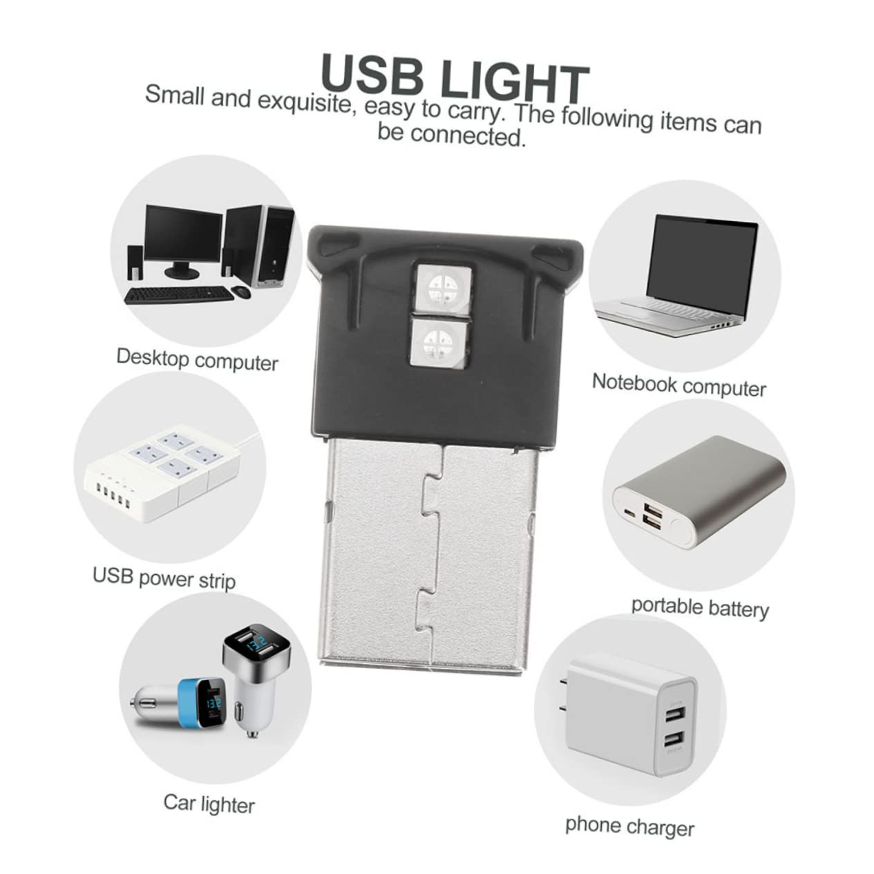 ULTECHNOVO 8piezas Luz USB Regulable De Iluminación RGB Ajustable para Coche y Interior Lámpara Portátil Sensor De Luz para Móvil y Ordenador