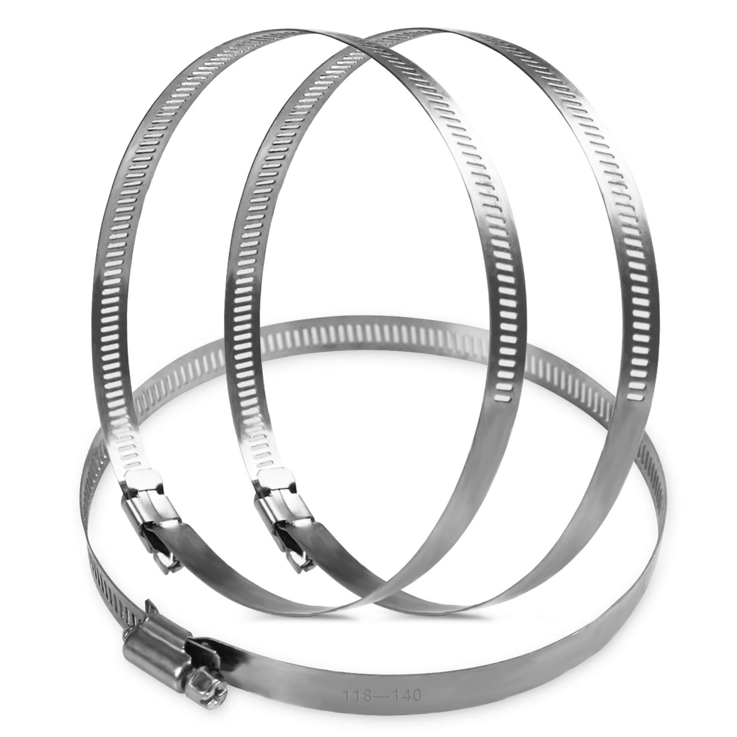 Kalim Silver 304 Stainless Steel Adjustable118-140Mm Range Worm Gear Hose Clamps Assortment Kit, Fuel Line Clamp For Water Pipe, Plumbing, Automotive And Mechanical Application (3Pcs 118-140Mm)