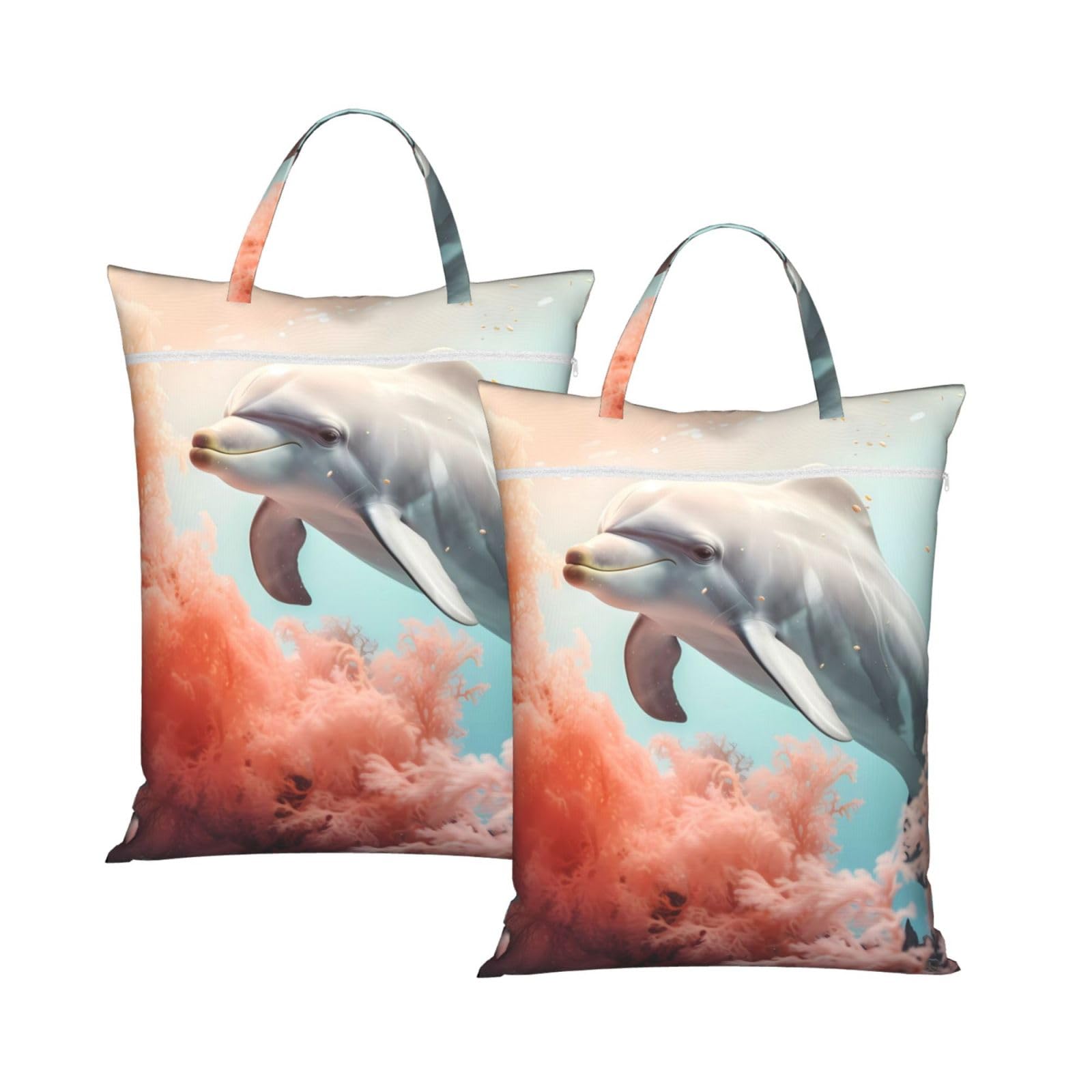Dolphin On Coral Travel Laundry Bag With Zipper Dirty Clothes Bag Water Resistant Laundry Storage Sack Portable Organizer For Travel Beach School Camping Gym