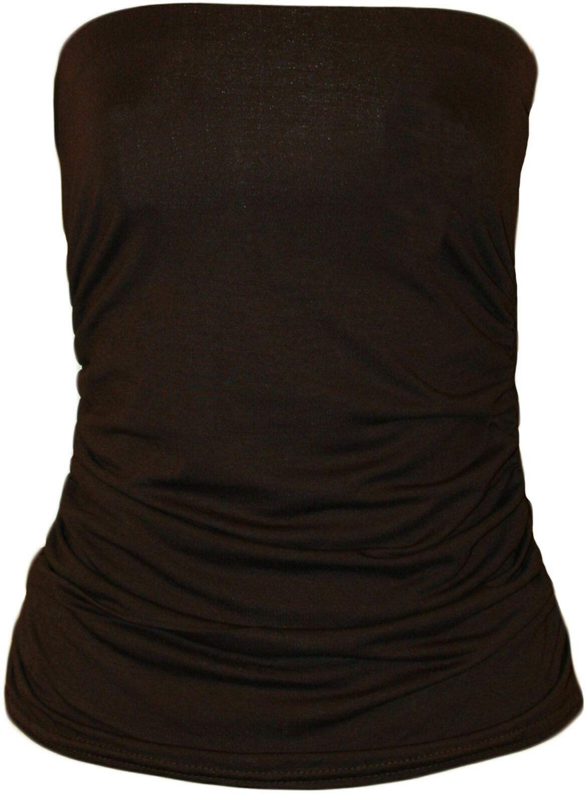 Ladies E-COMMUNICATIONZ Boob Tube Bandeau Strapless Sleeveless (Chocolate Brown, XXXL (UK 22-24))