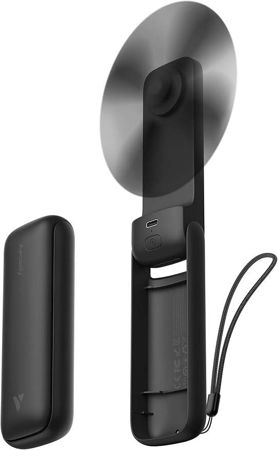 Aecooly İnce Taşınabilir Fan, İnce Elde Taşınabilir Fan, USB Şarj Edilebilir Mini Kişisel [24H Maksimum Soğutma Süresi], Seyahat için Akülü Küçük Katlanabilir Cep, Yaz, Kadın ve Erkekler, Kızlar için