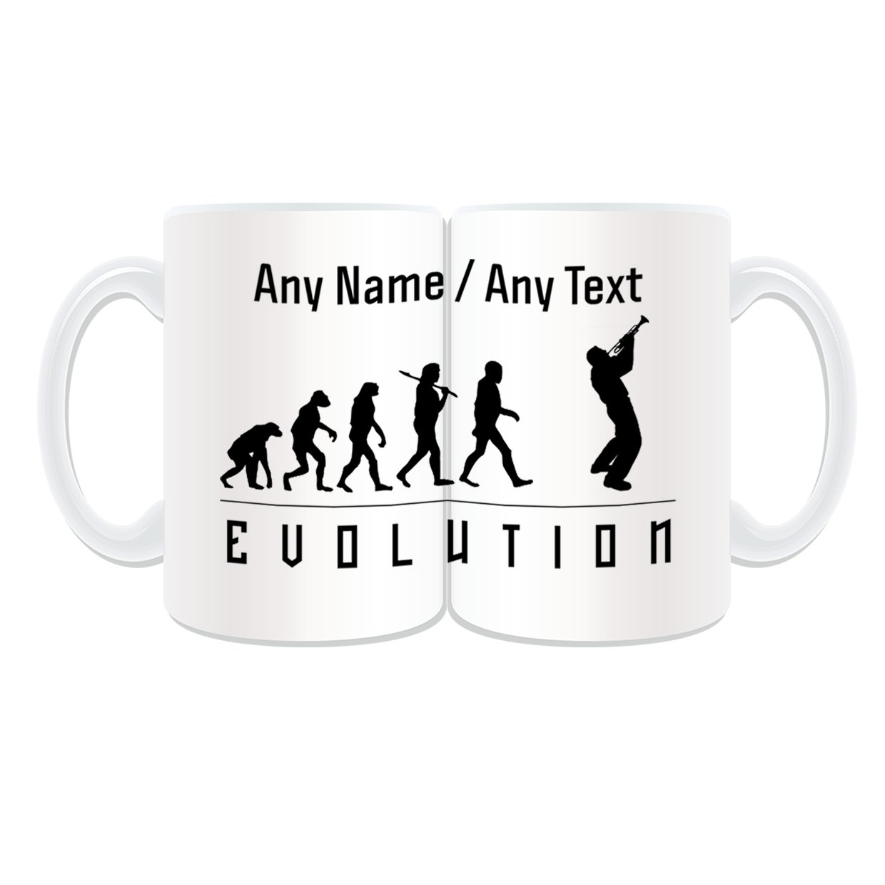 Unigift White Personalised Gift Large Trumpet Mug (Evolution Wrapped Design ) Name Message Unique Player Outline Event Hobby Classical Music Musician Symphony Orchestra Band Jazz Horn Brass History