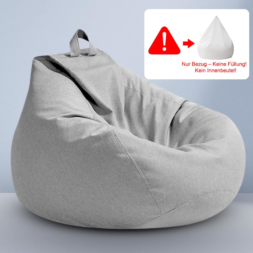 Pouf XL, rivestimento per pouf, pouf a forma di goccia, solo rivestimento (senza imbottitura), per adulti e bambini, da gioco, per soggiorno, divano, esterno, 100 x 120 cm (grigio chiaro)