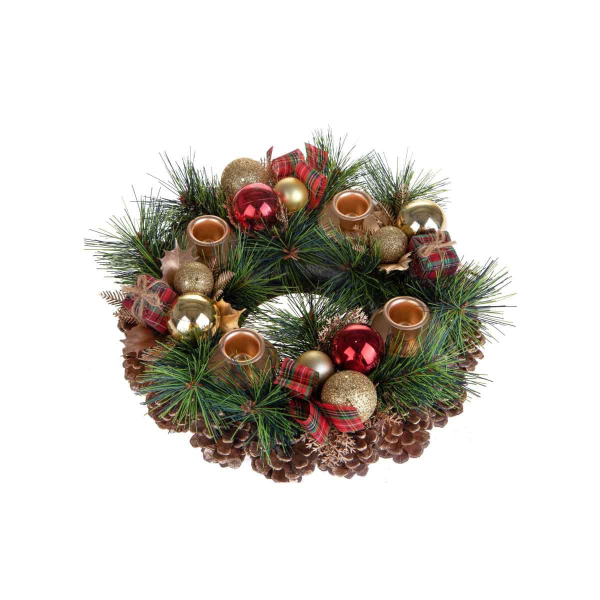 Porta Candele Avvento Scozzese 30cm Decorazione Natale