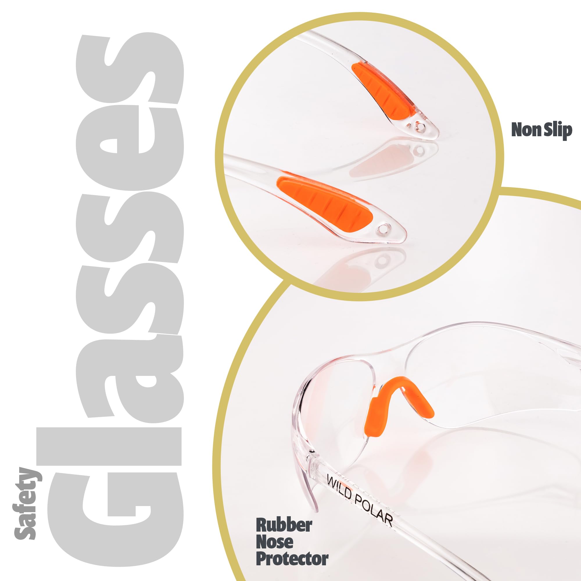 Wild Polar Safety Glasses, Clear Lenses, Anti-Fog Eye Protection Goggles with Orange Nose and Ear Grips, 12, 24 & 48 packs - Image 4