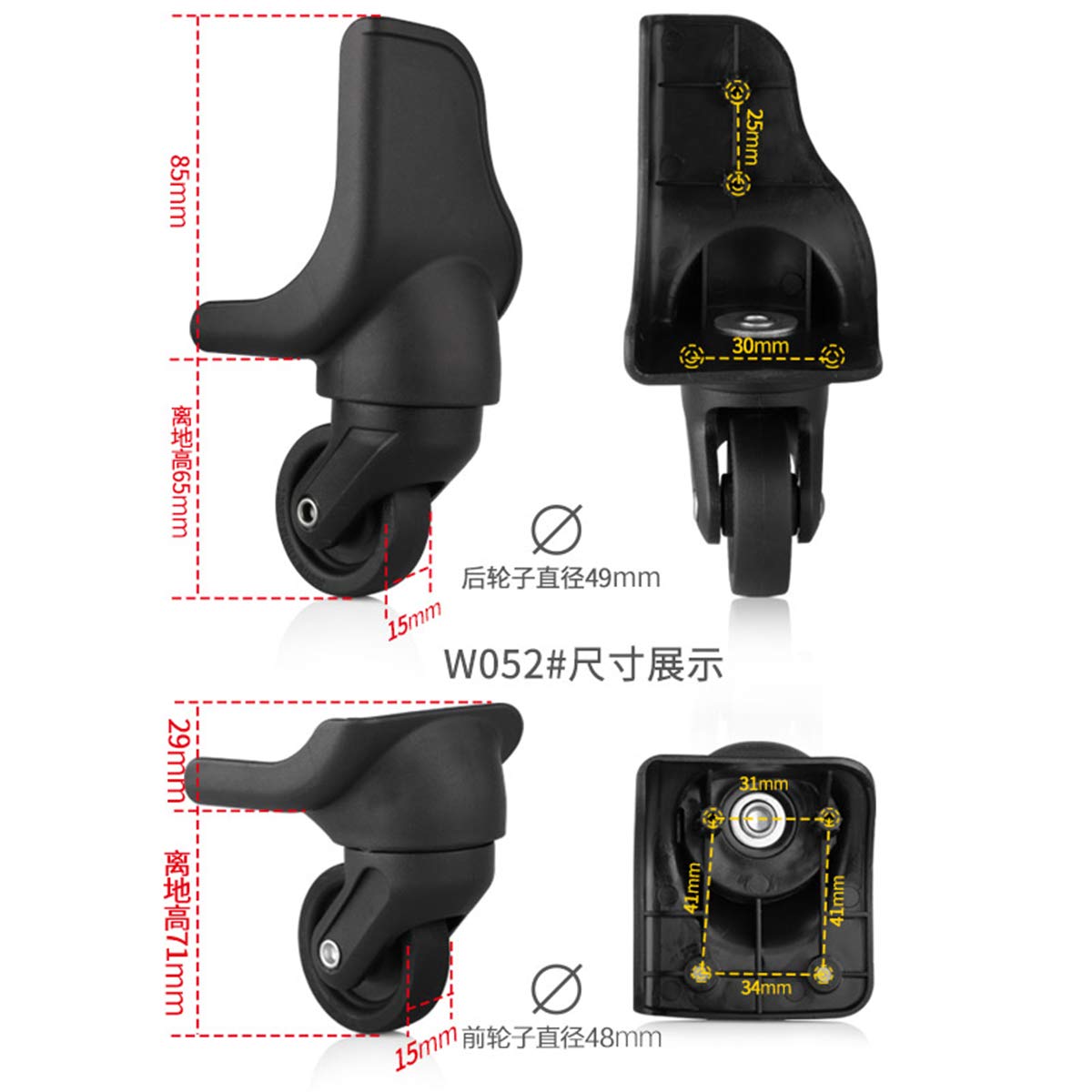(Set di 2 paia) Girevole a 360 gradi Mute Riparazione Sostituzione Ruota for bagagli Ruote for valigie Parti Spinner (W052#)