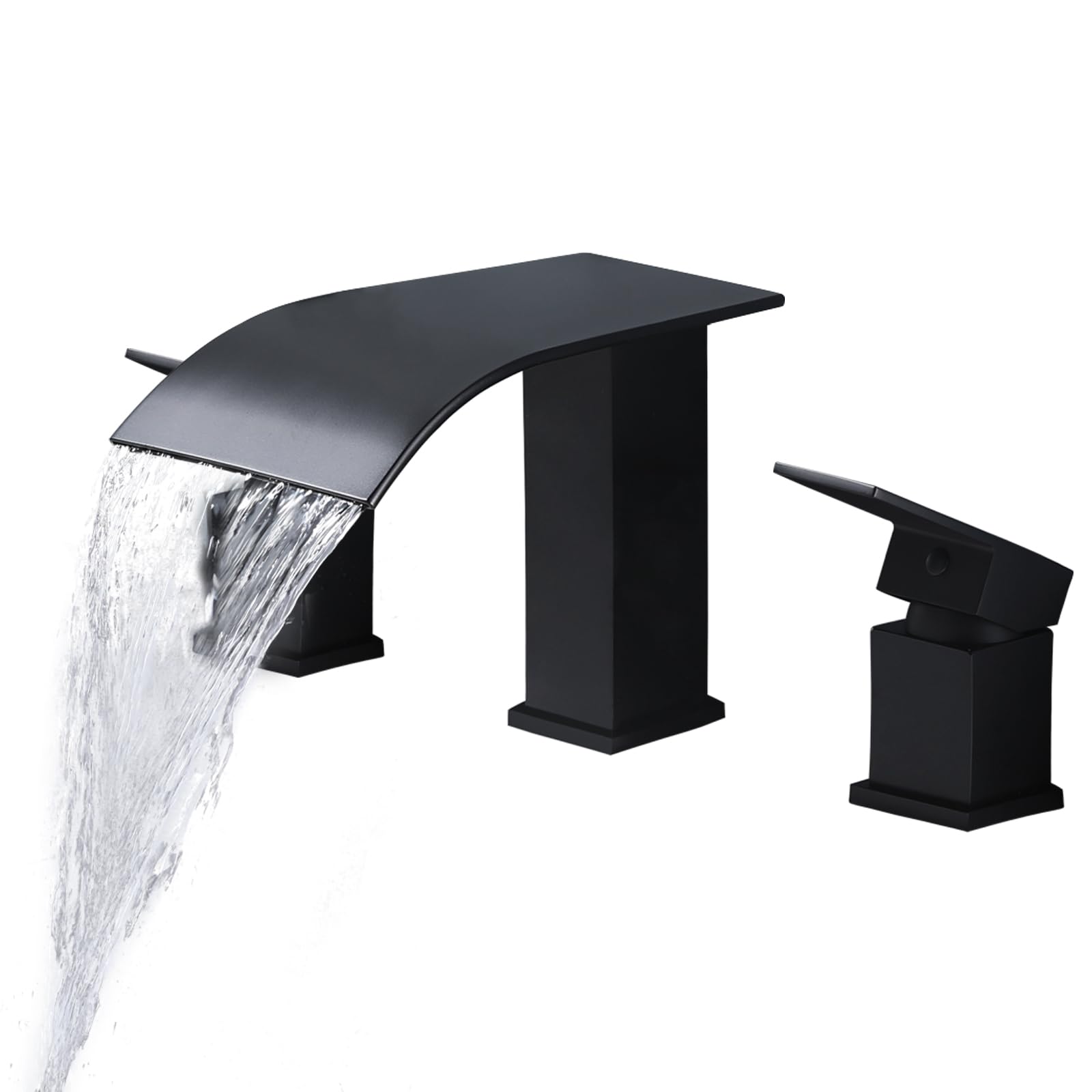 2 Handles Roman Tub Faucet,High Flow Waterfall Bath Tub Faucet 3 Hole,Widespread Bathtub Filler Deck Mount, Matte Black