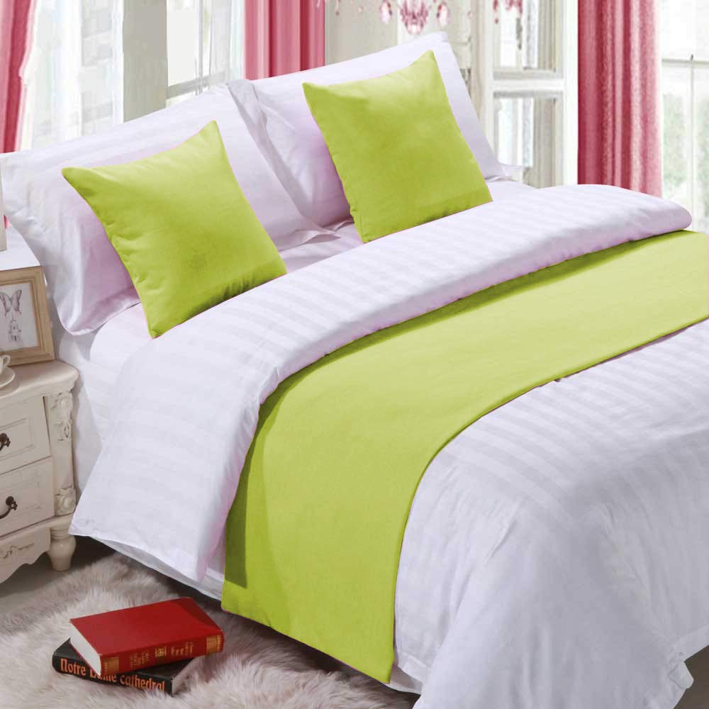 FABRICART Designer Hotel Collection : Thick Suede Pastel Bed Runner Set | 1 Bed Scarf with 2 Cushion/Throw Covers 20" X 20" | All Bed Sizes (Lime Green, Twin : 20 X 55 INCHES)-picture-28
