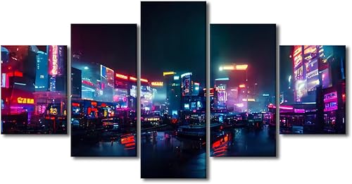 Miniatura 44 de Lienzo decorativo moderno para pared, pintura artística Cyberpunk, impresión de 5 paneles, decoración de lienzo para sala de estar para dormitorio