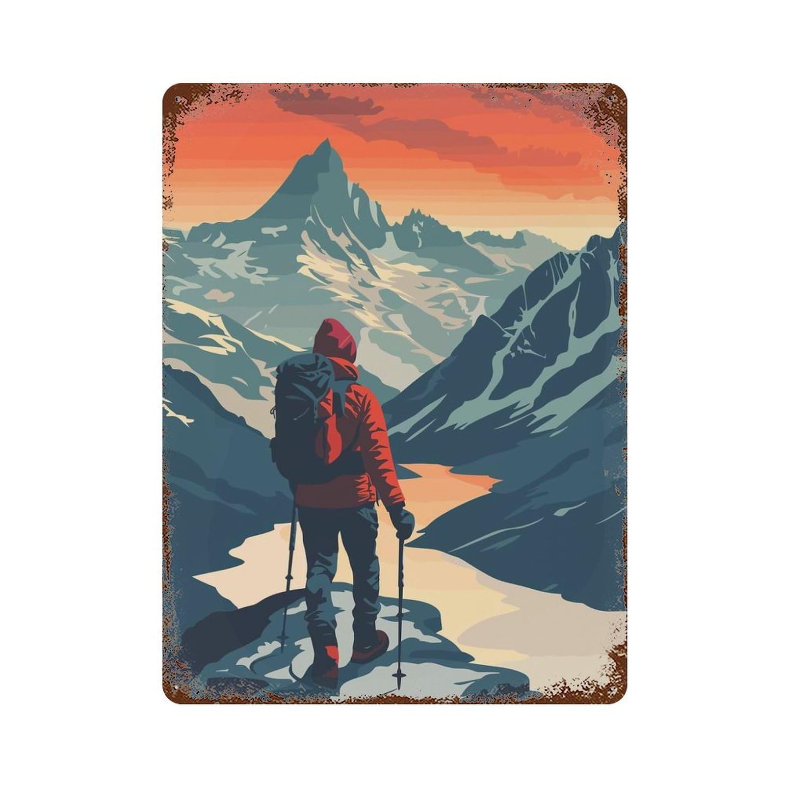 Rustic Tin Plaque Mountain Climber 15.7"x11.8", Vintage Wall Decor for Pub, Kitchen And Man Cave Decor