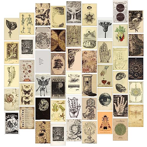 Fardes Vintage Wall Decor Aesthetic for Gothic Decor, 50pcs Vintage Collage Kit for Witchy Room Decor, Room Decor Aesthetic Vintage Pictures for Home Decor, Vintage Bedroom Decor for Teen Girls