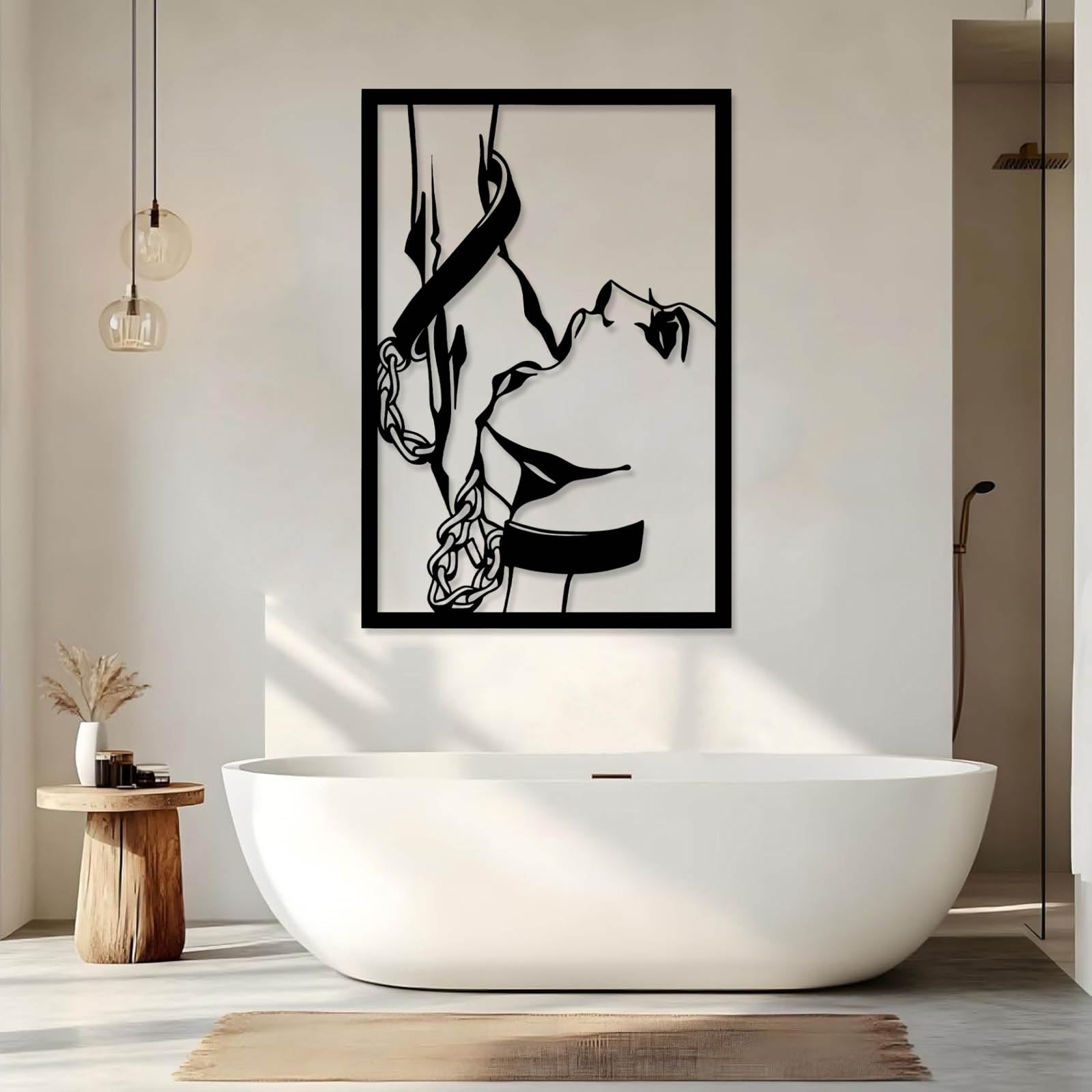 Decorazione murale Moderna e Minimalista in Metallo, Stile BDSM, con Figure Femminili Sexy, Erotica da Appendere sopra Il Letto, Ideale per Coppie o per Camera da Letto e Bagno (Nero, 105x72 cm)