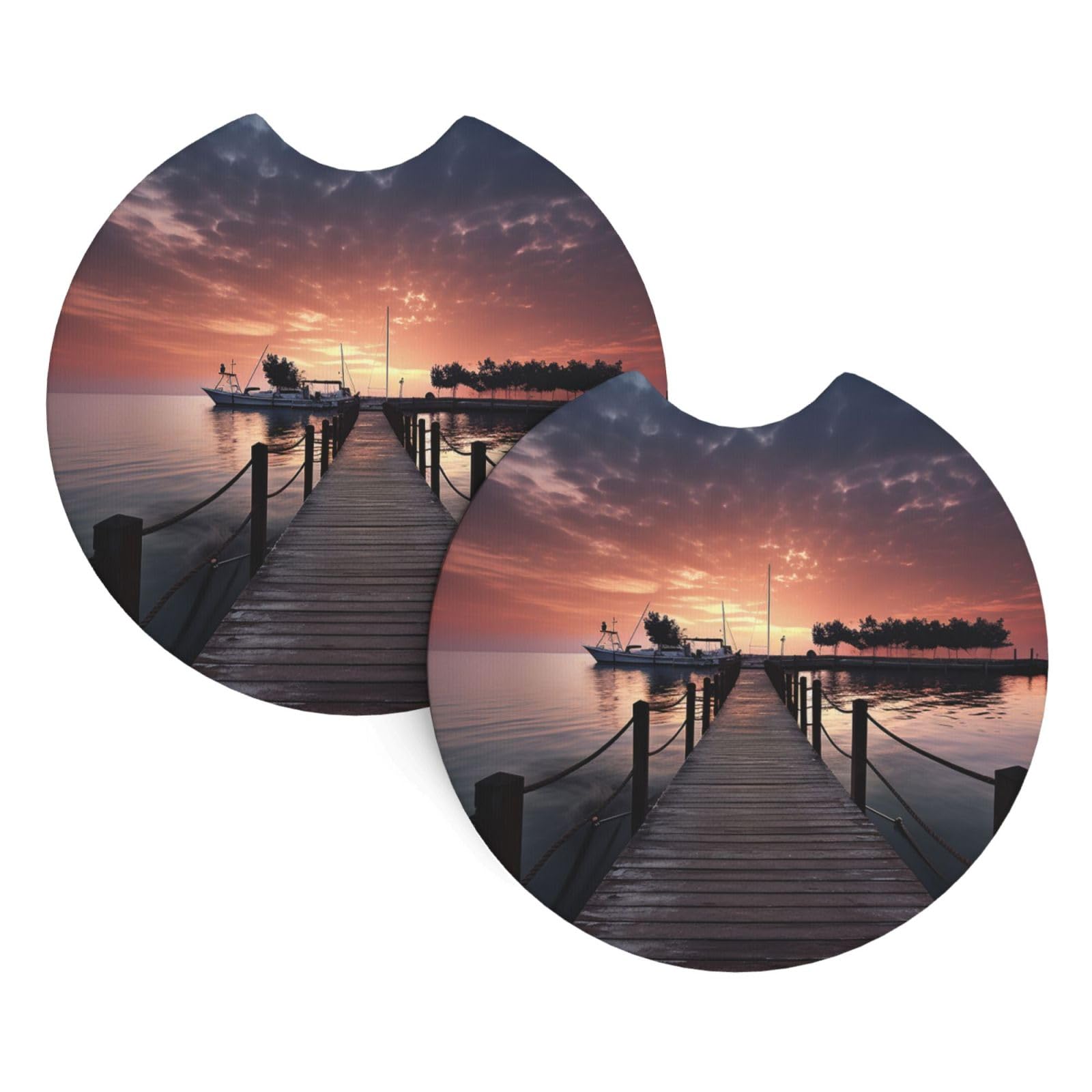 2 Pack Car Coaster for Cup Holders Pier Lake Sky Car Cup Coaster 2.7" Neoprene Non-Slip Automotive Cup Mat Universal Auto Car Interior Accessories for Women Men Cup Pad