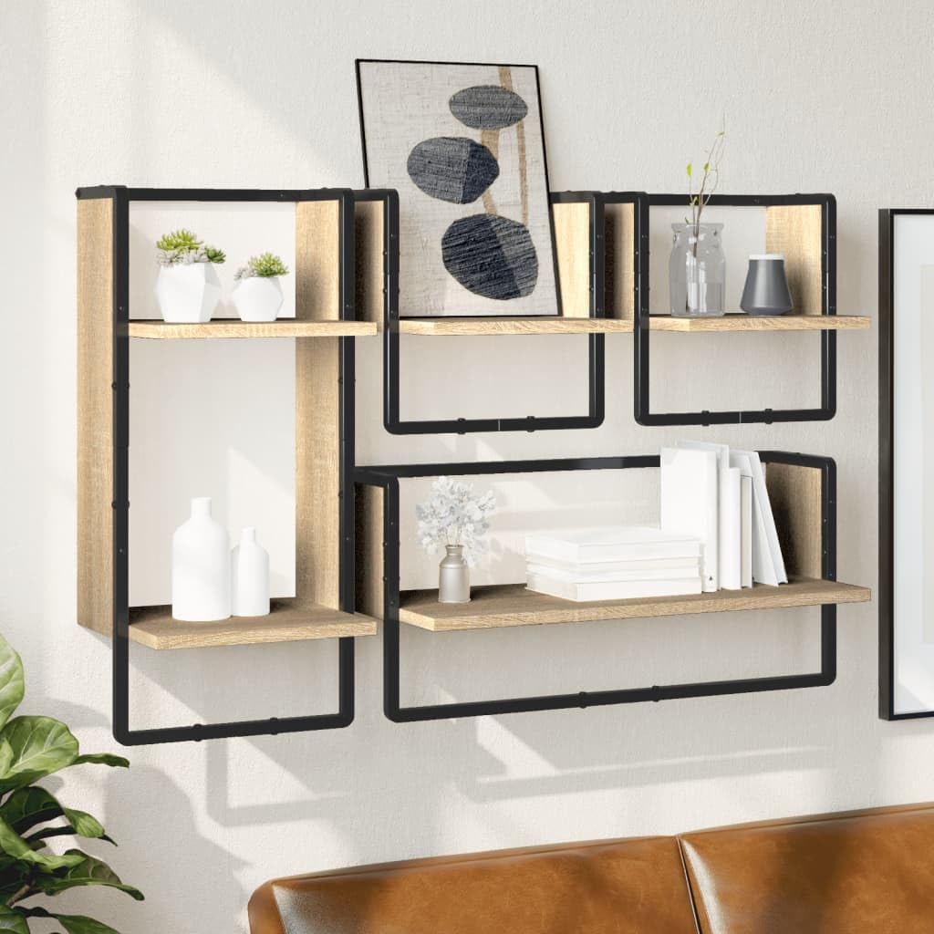YUANCHUTOP Floating Shelves Wall Mounted - 4 Set Rustic Bathroom Wall Shelves Over Toilet with Towel Bar, Set of 4 Display Floating Shelf for Bathroom, Kitchen, Bedroom (Oak)
