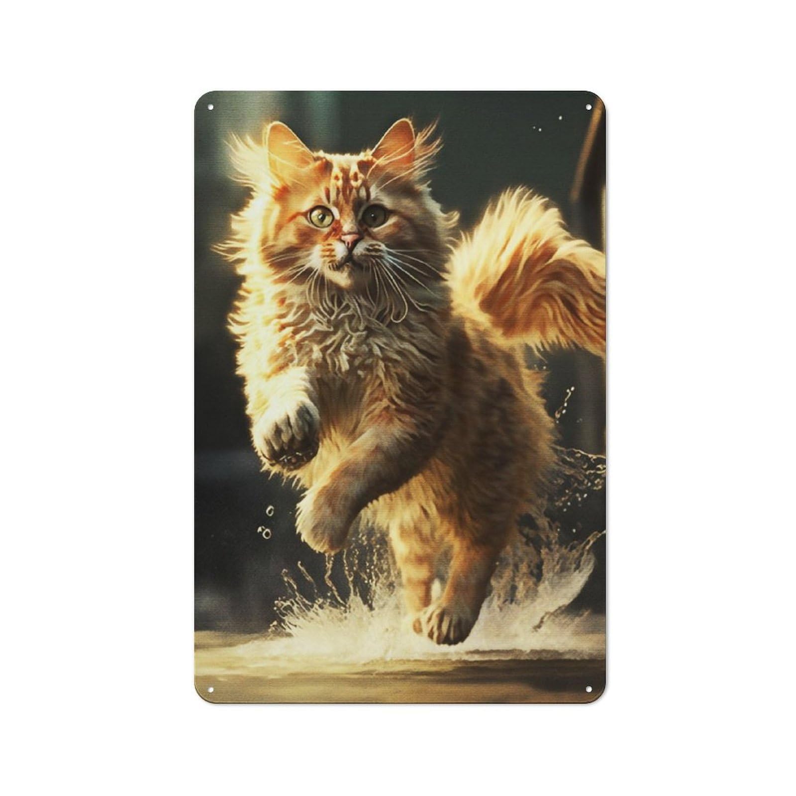 Junmoney Jumping Cat Tin Wall Plaque 30X20cm With For Garage Wall, With Clear Vintage Wall Decor Character