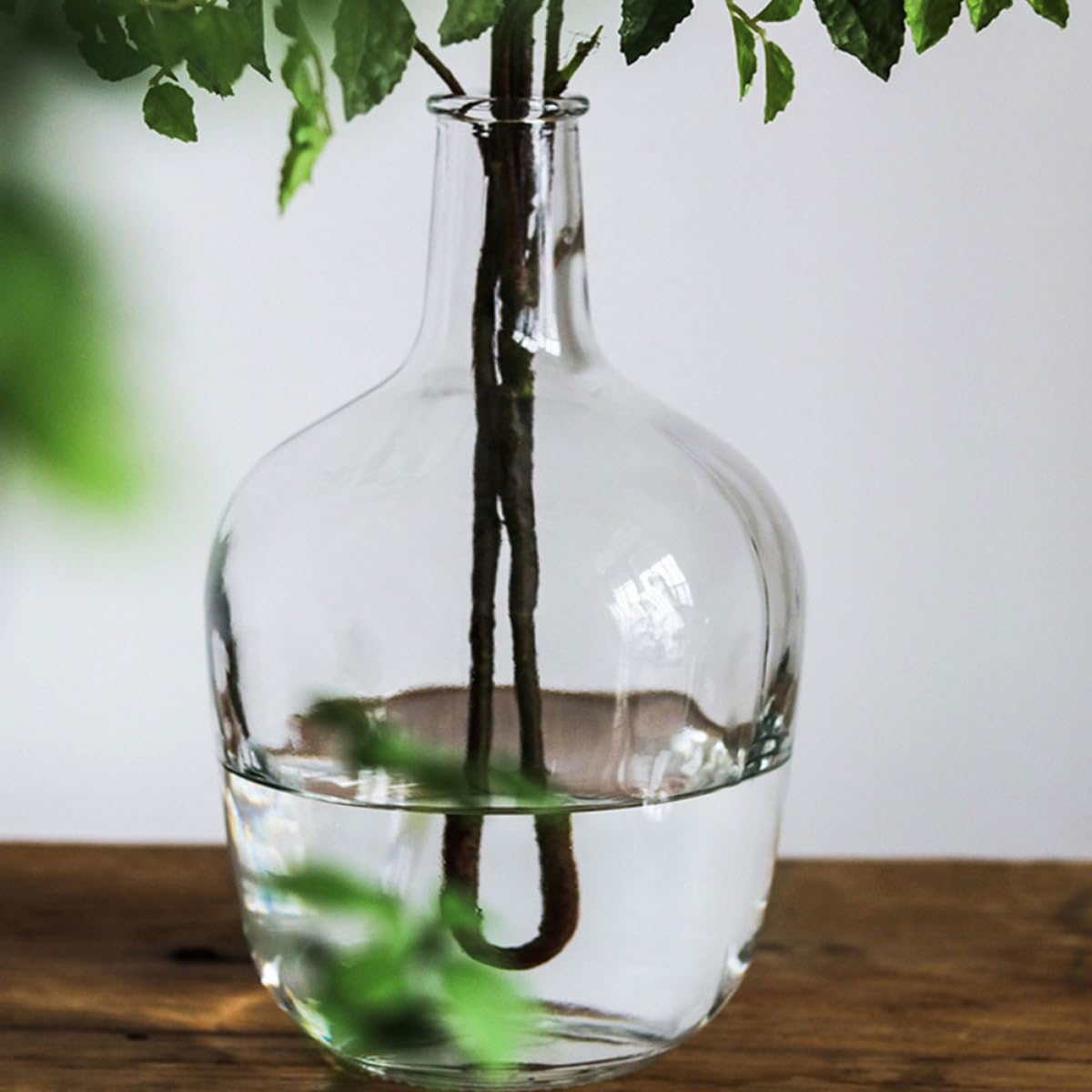 Jarrón de Vidrio Transparente Boca Pequeña Cuerpo Ancho para Flores
