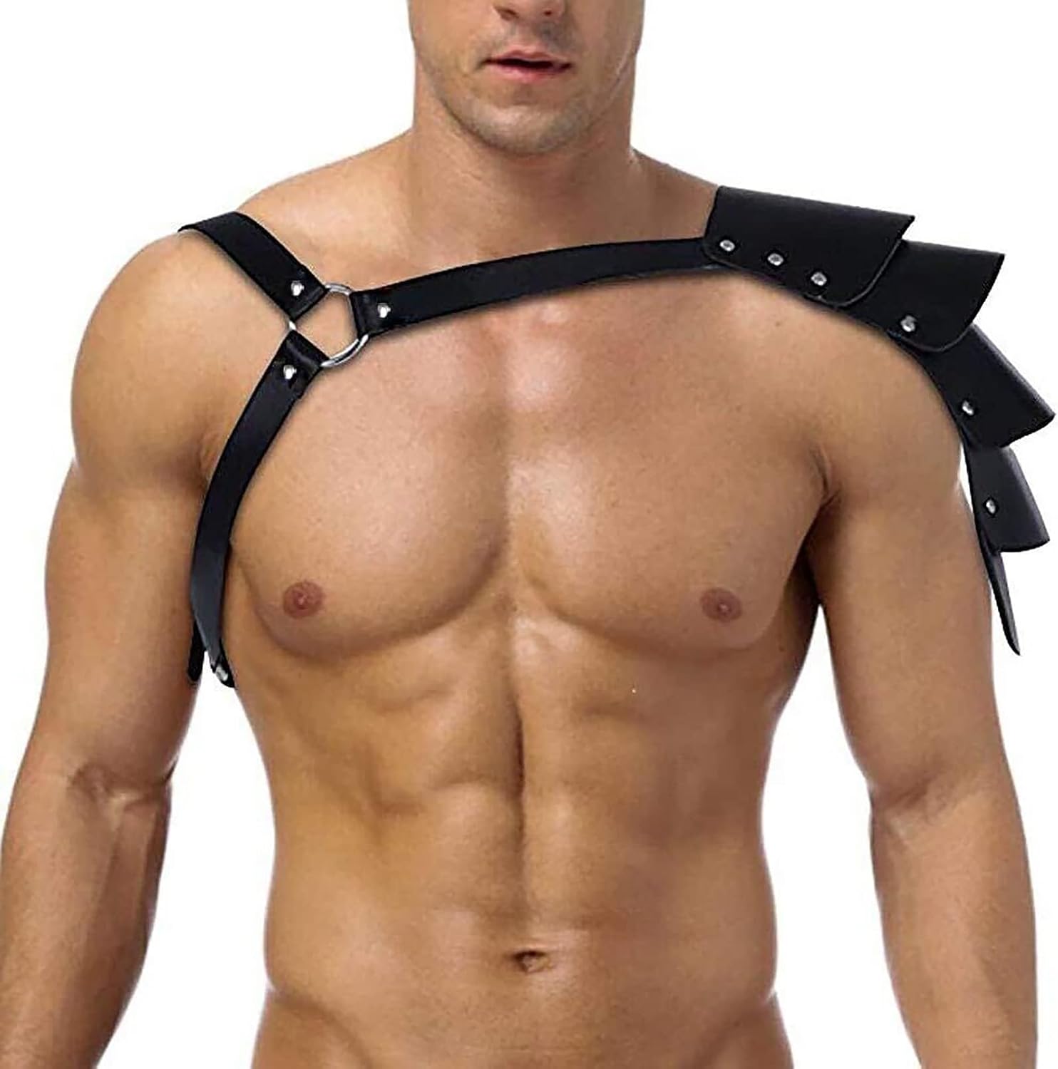Men's Medieval Leather Shoulder Armor, Knight Body Chest Harness, Adjustable Viking Shoulder Pad, Halloween Cosplay Black