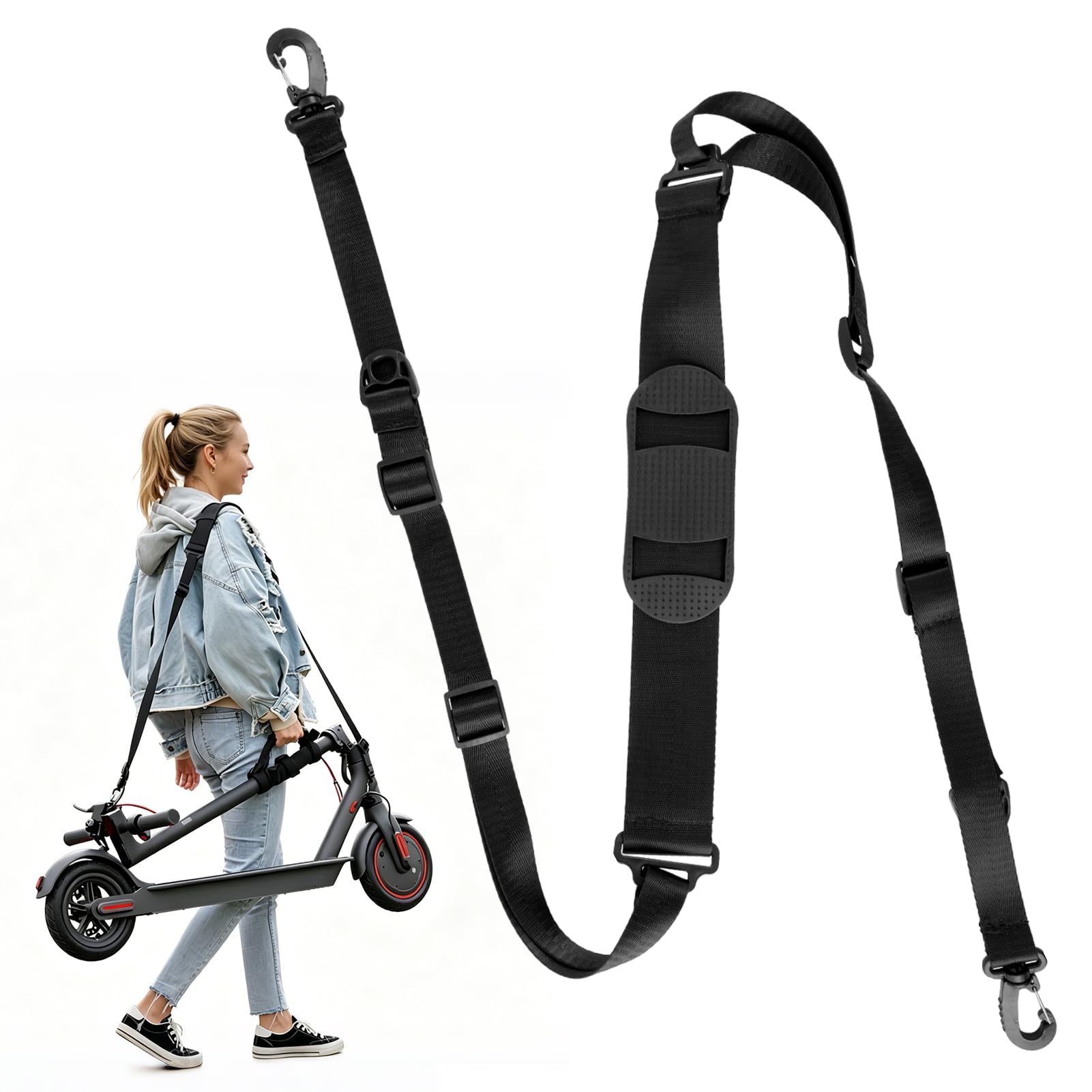 Correa de Hombro Ajustable Negra Patinete Eléctrico - Alta Resistencia Ergonómica, Transporte Cómodo Seguro
