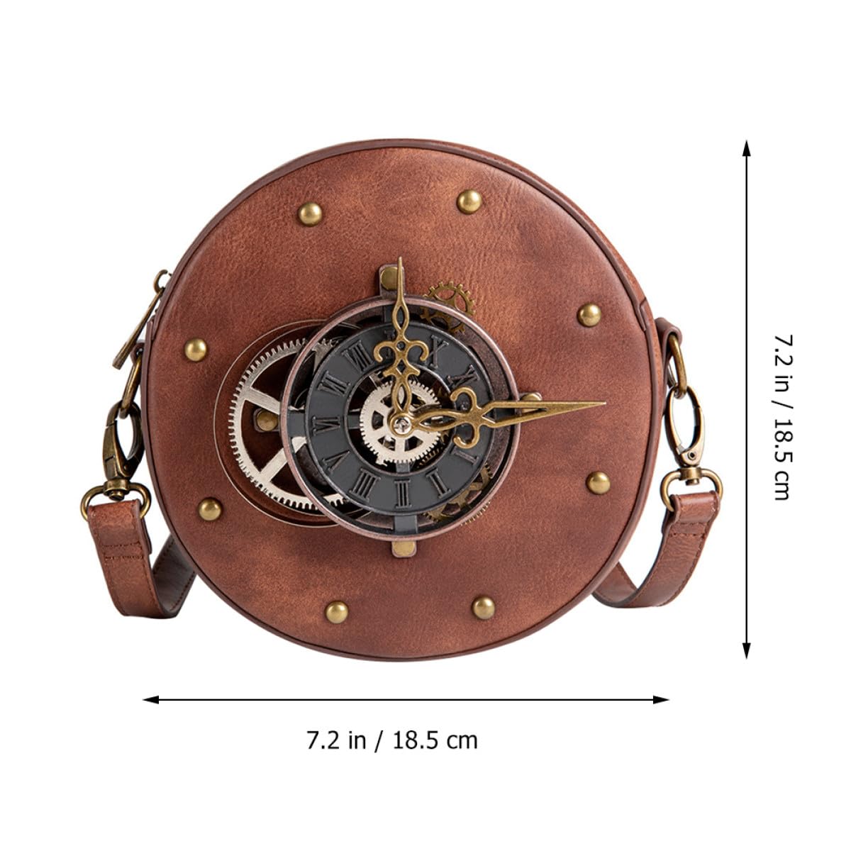 Veemoon Bolso de Hombro Mujer Estilo Steampunk Vintage Redondo, Piel Pu Negra, Bolsa de Almacenamiento Práctica para Uso Diario y Outfits Punk, Diseño Compacto y Moderno