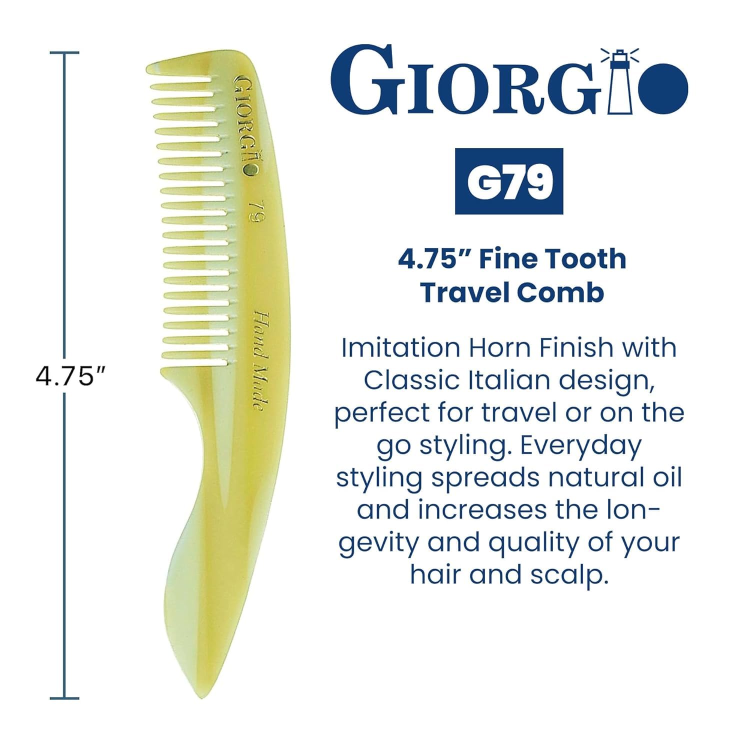Giorgio G79 Travel Size Mustache and Beard Comb for Men - Small Fine Tooth Pocket Combs for Everyday Hair Care - Sawcut and Hand Polished Pocket and Styling Comb - Handmade Ivory