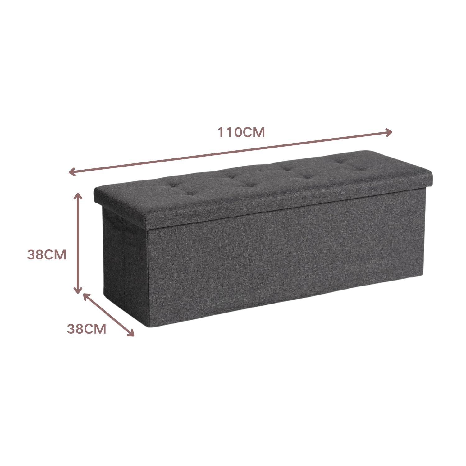 FurnitureR Banc Tissu pour Chambres d'enfants, Ottoman en Bout de Lit, Repose-Pieds, Coffre de Rangement Intérieur avec Compartiment Amovible, Gris, 110 x 38 x 38cm