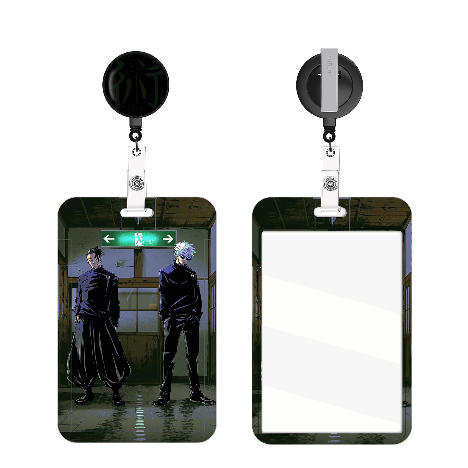 TJIUSI Anime Badge Holder with Retractable Reel Cool Suguru Name Tag Card Holder Anime ID Badge Retractable Clip with Anime Geto Alligator Clip for Nurses Student Teacher Women Men