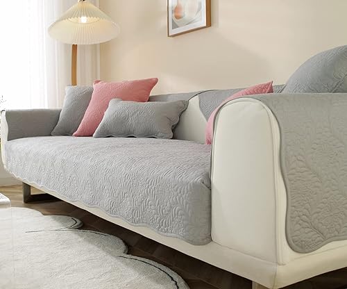 Miniatura 4 de vctops Funda acolchada de algodón bordado para sofá, color liso, antideslizante, suave, lavable, protector de muebles para perros, niños y mascotas