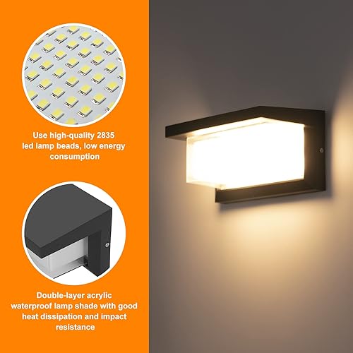 Miniatura 3 de BIRITALO Luces de porche de 18 W 3000 K para exteriores, montaje en pared, lámpara de pared para exteriores, antioxidante, IP65, impermeable, 1800