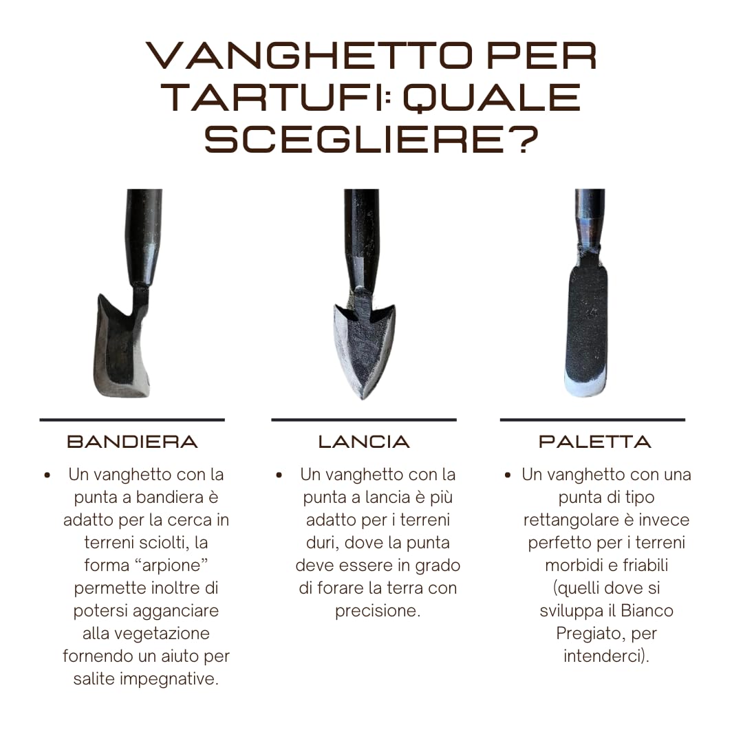 Vanghetto per Tartufi Professionale con Punta in Acciaio Temprato I Manico in Legno Verniciato I Completo di Cinturino in Nylon per il Trasporto a Tracolla (LANCIA GRANDE)