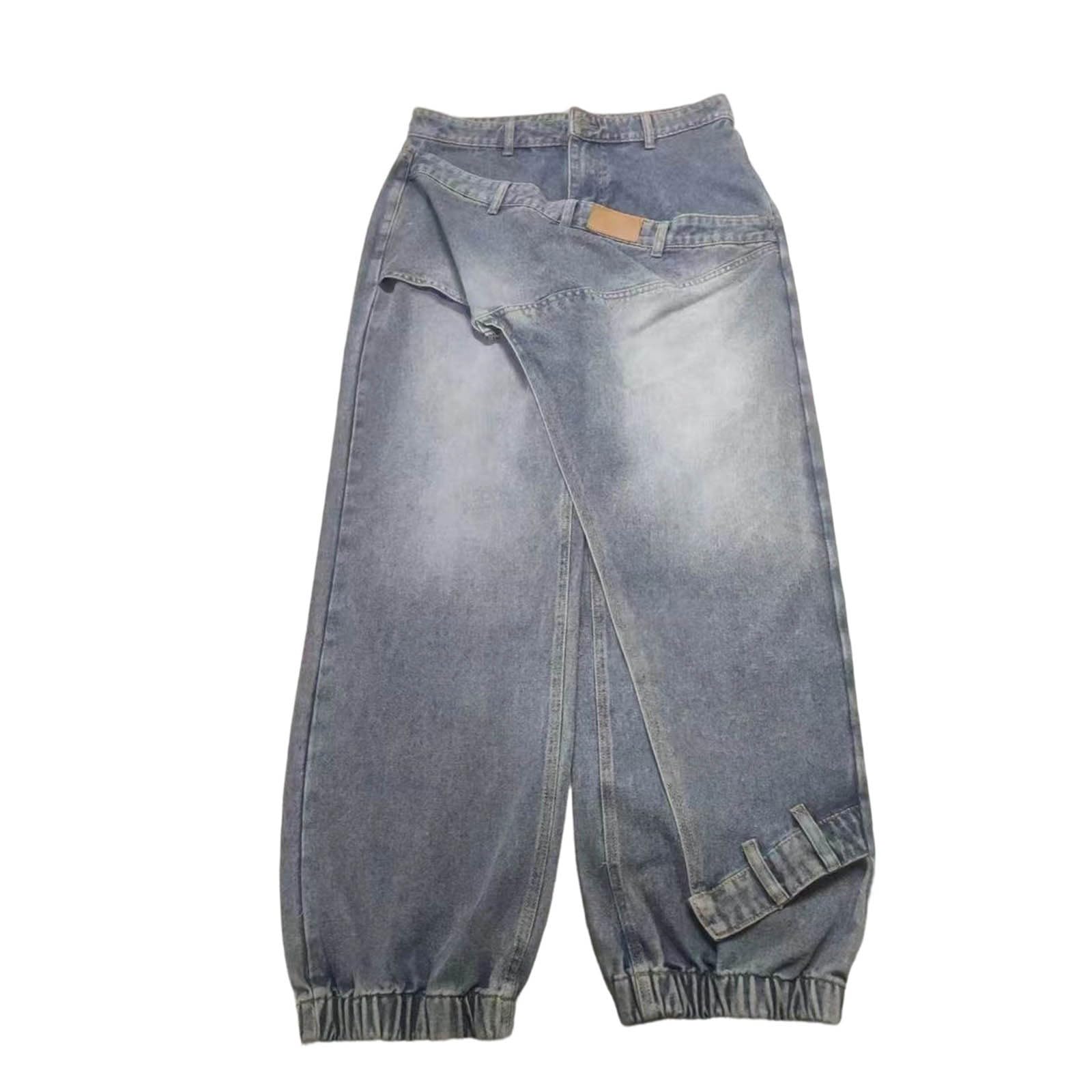 Générique Jeans Baggy da donna, vestibilità asimmetrica, Patchwork a vita alta, pantaloni in denim estivi, casual, calze elasticizzate, pantaloni in jeans elasticizzati, alla moda, per tutti i giorni