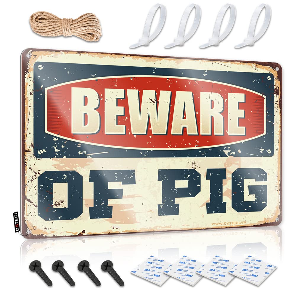 IBWNBBUSN Wall Decor Metal Tin Sign Beware Of Pig Sign Garage Decor For Men Funny Tin Metal Signs(30X40CM)