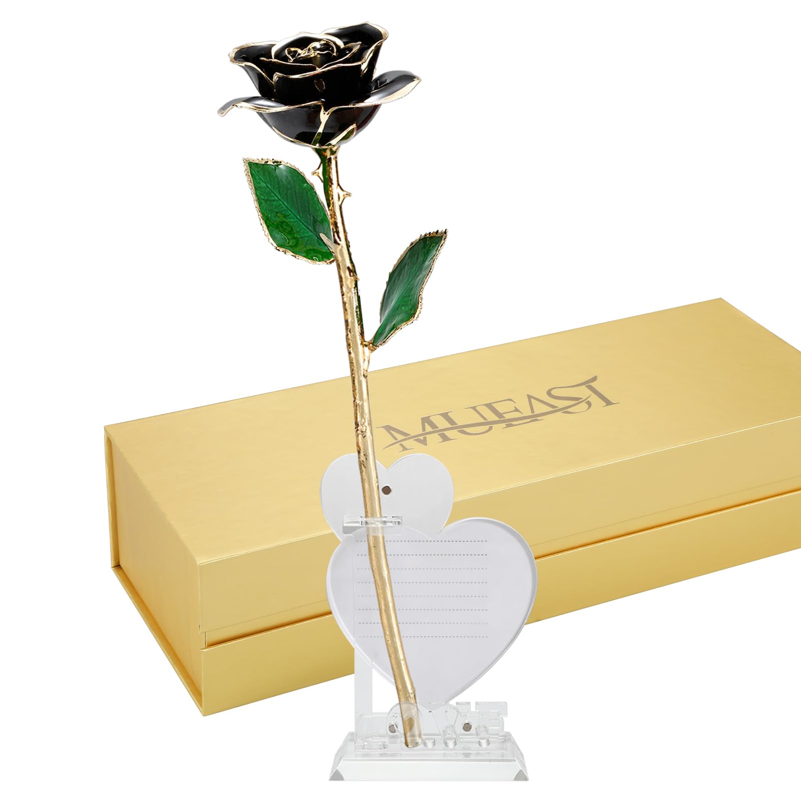 MUEAST 24K Gold Dipped Real Rose, Gold Dipped Rose Made from Real Rose Best Gifts for Anniversary Valentines Mothers Day Birthday Gifts, (Black with