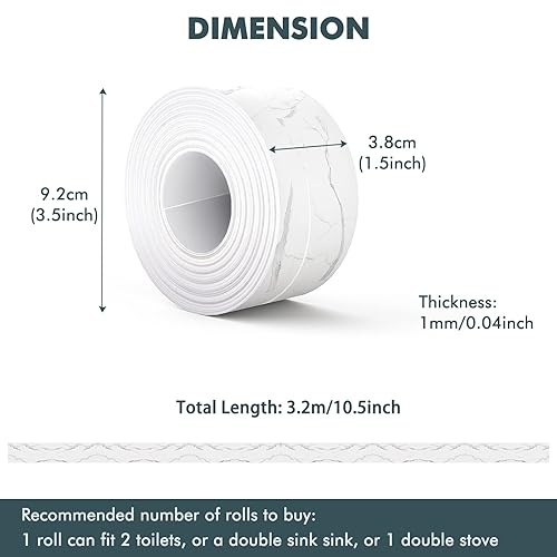 Miniatura 8 de 2 cintas de calafateo blancas para baño y cocina, tiras de calafateo para baño, impermeables, tiras de calafateo autoadhesivas para la parte