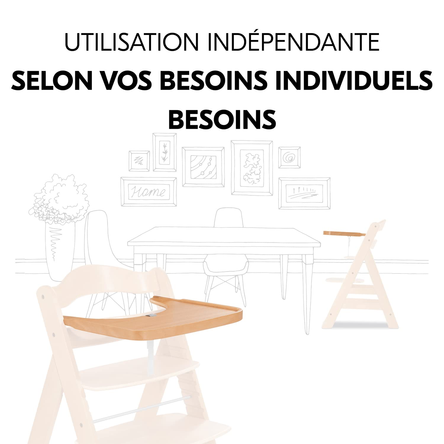 hauck Plateau Bebe Repas pour Chaise Haute Bébé Alpha+ & Beta+ – Tablette Alpha Wooden Tray 6-36 Mois, Bois de Hêtre FSC, Bord Surélevé - Naturel