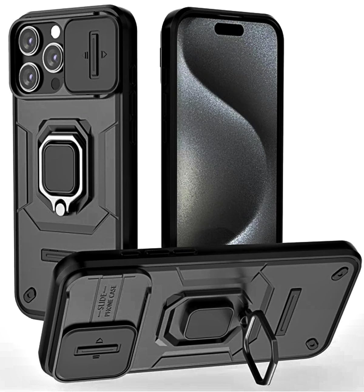 SHINESTAR Tough Armor iPhone 15 Pro Bumper Back Case Cover | Ring Holder & Sliding Camera Shield Cover | 360 Degree Protection Back Case Cover for Apple iPhone 15 Pro (Black) (B0DG3K2RPH) Amazon Price History, Amazon Price Tracker