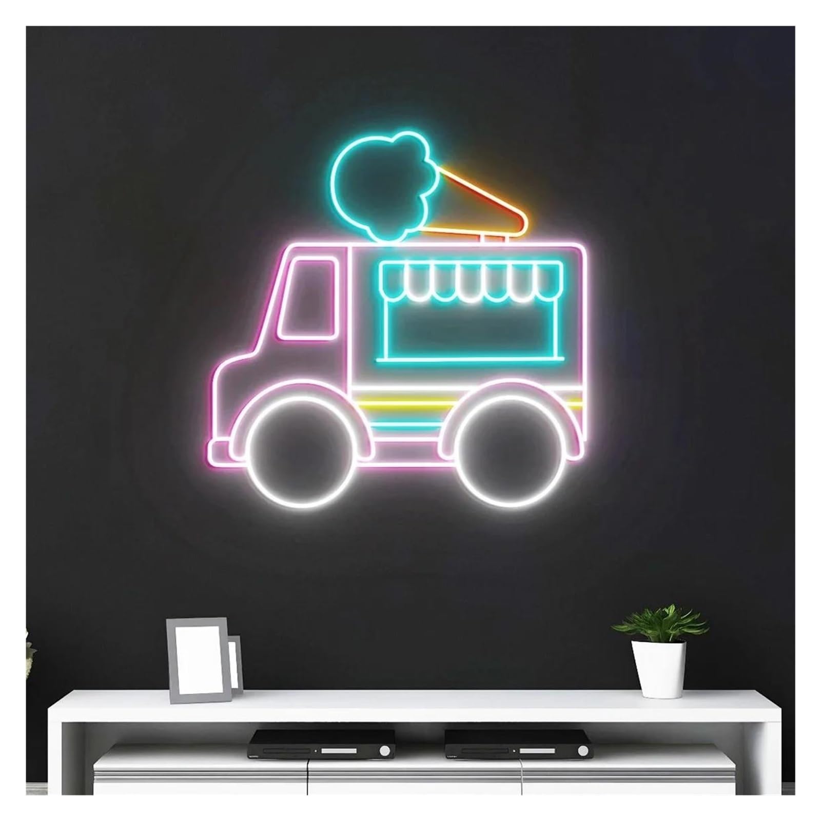 Shouxi A Sign Lamp Ice Cream Truck Neon Signs Usb Powered Neon Lights Suitable For Bistro Restaurants Party Decor Glow Sign 58Cmx59cm(A)